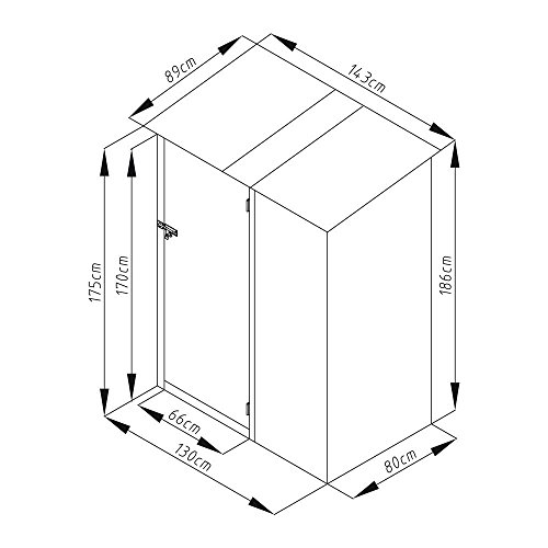 Geräteschrank Geräteschuppen Metall-Schrank Metall-Schuppen Garten-Schrank 130 cm x 80cm x 186 cm – Farbwahl (Grau / Anthrazit) - 4