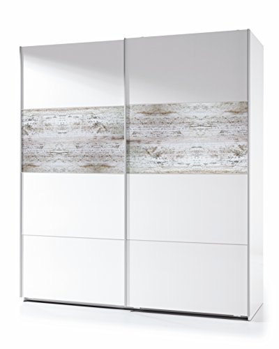 Habitdesign ARC181BO - Armario corredera Vintage, Acabado Blanco Brillo y Decapé, Medidas: 180x200x61 cm de Fondo
