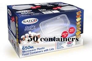 MARENT 50 x Microwave Plastic Food Takeaway Heavy Duty Satco Containers with Lids 500ml 650ml 750ml 1000ml Classic Disposables … (650ml)