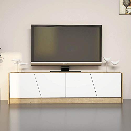 MINAR by Homemania Puerto TV, Mueble para la televisión Gold, Roble/Blanco