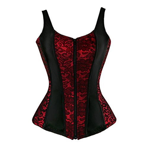 Rosfajiama Mujeres Corsés Honda Jacquard Bustiers Fajas Push-up Corpiño Cintura Cincher Nupcial Lencería Underbust Tank Top Rojo Small