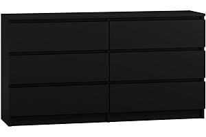 WHATSIZE ENTERPRISE – Moderna – Large Chest of Drawers – Contemporary 6 Drawer Wide Dresser & Filing Cabinets - Office, Lounge & Bedroom Furniture Storage Cabinet, Black