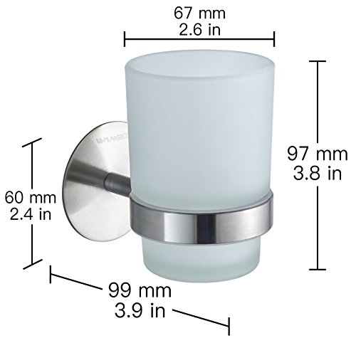 Wangel Zahnputzbecher und Halter Zahnbürstenhalter ohne Bohren, Patentierter Kleber + Selbstklebender 3M-Kleber, Edelstahl und Glas, Gebürstetes Finish - 5