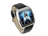 TAPORT® Herren Uhr Analog Quarzwerk mit Leder Armband Star Trek quadrat schwarz