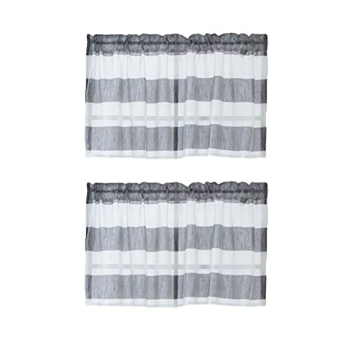 Fenteer 2 Stück Landhausstil Scheibengardine Bistrogardine Kurzgardine Gardine Vorhänge - Grau_ 74x60cm