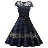 V-Ausschnitt am Rücken Misshow Damen 1950er Elegant Spitzen Rundhals Knielang Festlich Abschlusskleid Ball