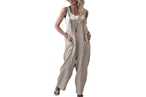 MORBUY-SHOP Petos de Pantalones Largo Casual para Mujer, Morbuy Verano Lino Baggy Harem Mono Suelto Moda Bolsillos Overoles Jumpsuit Tirantes Playa Fiesta Oficina Pantalón