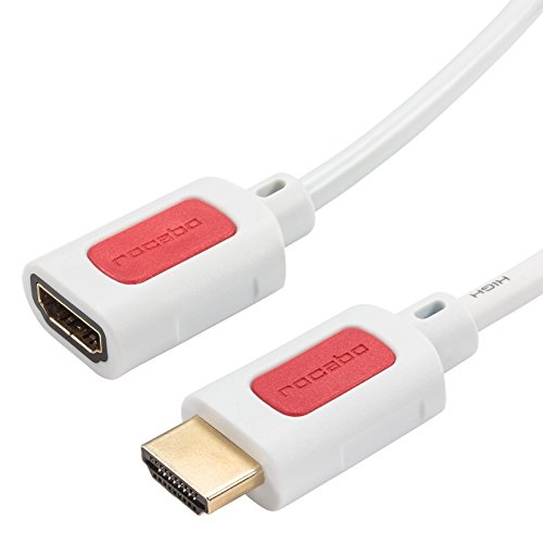 rocabo 1287 HDMI High Speed Verlängerungskabel mit Ethernet, 4k ULTRA-HD kompatibel (2160p/1080p FULL-HD - 3D/ARC/CEC) für TV, DVD, Beamer, Blu-Ray, Spielekonsolen, vergoldete Kontakte, 0,50m, weiß