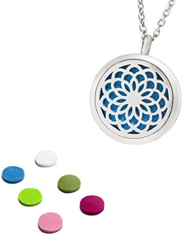 [UPGRADED] Premium Sunflower Pattern Aromatherapy Essential Oil Diffuser Necklace Locket Pendant, Hypo-allergenic 316L Surgical Grade Stainless Steel with 6 washable pads