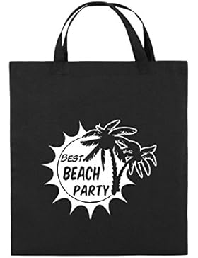 Comedy Bags - BEST BEACH PARTY - PALMEN - Jutebeutel bedruckt, Baumwolltasche zwei kurze Henkel aus 100 % Baumwolle...