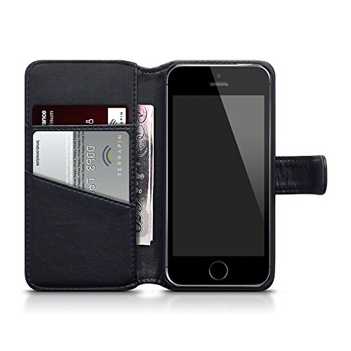 iPhone SE Funda Cartera de aut  ntico cuero  tapa delantera con billetera para tarjetas - Negro oscuro