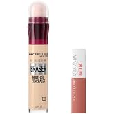 Maybelline New York Instant Anti Age Eraser Concealer 00 Ivory & Mini Super Stay Matte Ink Liquid Matte Lipstick 65 Seductress Makeup