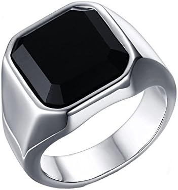 Boansi Stainless Steel Rings for Men Square Black Agate Presents Rings, Size R