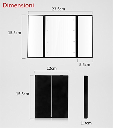 Alierkin Make Up Spiegel Klappspiegel mit Beleuchtung 8 LEDs, 3 Seitig Faltbar Beleuchtet Kosmetikspiegel Schminkspiegel Standspiegel - 5