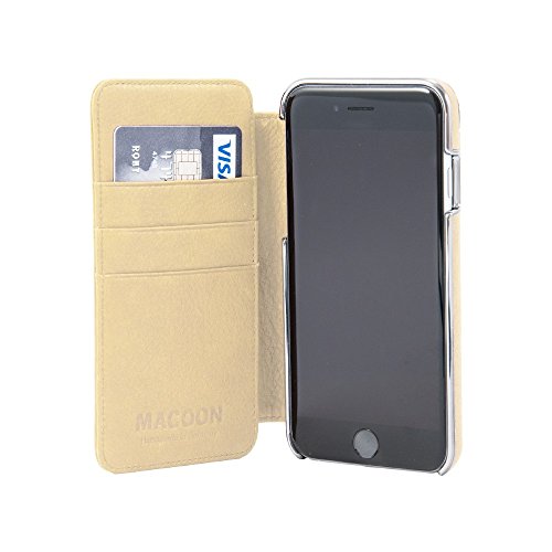 détail MACOON coque iPhone 6s 6 cuir véritable FAIT À LA MAIN - CUIR NAPPA Fabriqué en Allemagne Edition 'Schiphol' - Étui Pochette Coque Protection Cartes , couleur: Brun Beige