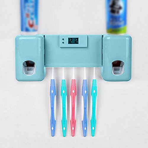 calistouk Badezimmer uesful Zubehör Doppel Automatische Zahnpasta Spender Halter mit Uhr blau