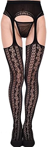 Women lingerie Fishnet stockings garters upscale Jumpsuit Siamese socks (black8)