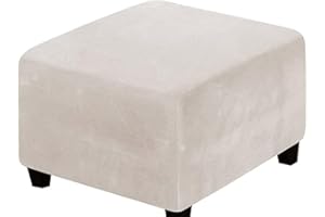 SWJ-swjssb Stretch Ottoman Slipcover,Square Velvet Footstool Cover Large Brown Grey Black Footrest Pouffe Protector Covers With Elastic Bottom Washable Super Soft Universal Slipcovers(Beige,95x95 cm)