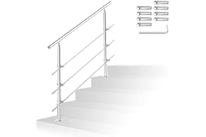 Randaco Barandilla de acero inoxidable para interior y exterior, barandilla para escaleras para balcón, parapeto, escaleras, entrada de casa, (150 cm, 3 travesaños)