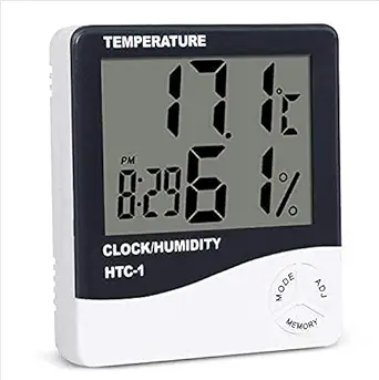 Auslese Robotics AR-HUM-CLK Digital Thermometer Hygrometer Humidity Monitor Alarm Clock Calendar 5 Functions