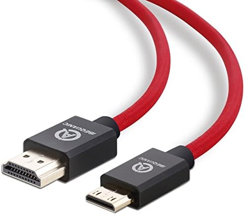 IBEQUANIC High-Speed Mini-HDMI to HDMI Cable - 5 m , Video Ultra HD 4K 2160p, HD 1080p - Ethernet, Audio Return- Mini HDMI Cable 15 Ft - Red-Black