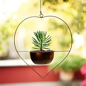 1 BHK Interiors Heart Shaped Hanging Planter/Bird Feeder in Gold Finish