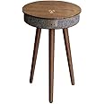 AWD Modern Smart Table with Built in 360° Bluetooth Speaker & Wireless QI Charger with Modern LED sensor light, 60H x 39W cm corner coffee table. (Brown)