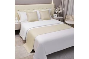 GOFOHIMI Bed Runners and Matching Cushions Set, Scarves Bed Runners Hotel Bed Scarf Bedding Bed Towel Solid Colour Bedspread Protection for Living Room Bedroom Hotel (50x160+50x50cm,Beige)