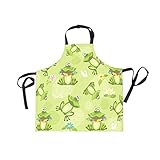 XiangHeFu - Delantal con 2 Bolsillos, diseño de Ranas y Flores Sobre Fondo Verde, 27,5 x 29...