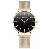 Bersigar Luxus Damenuhr – Analoge Uhr für Frauen – Wasserdichte Armbanduhr – Mädchenuhr mit Edelstahl-Bändern – Minimalistischer Stil Goldene Uhr mit goldenen Armbändern und schwarzem Zifferblatt