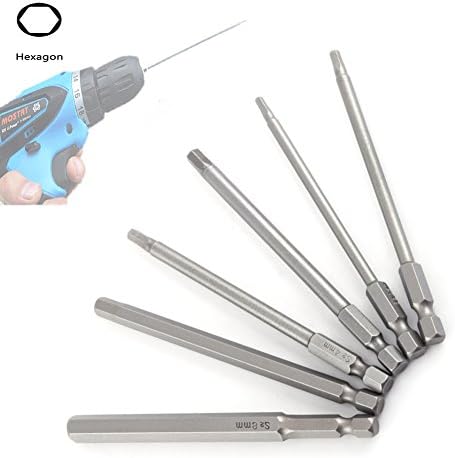 Boonor 6pcs 100 mm Magnetic Hexagon Head Screwdriver Bit Set S2 Steel 1/4 Hex Shank Magnetic Hex Screw Driver Hexagonal Screwdriver Bits Electric Screwdriver for hexagon socket screws