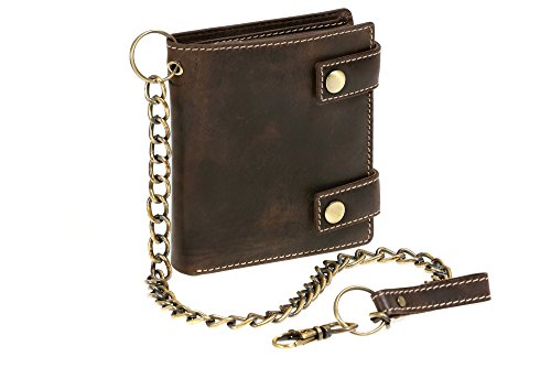 Biker Cartera con cadena para señores motociclista Monedero para señoras Trucker Vintage Style LEAS, Piel auténtica, marrón - ''LEAS Vintage-Collection''