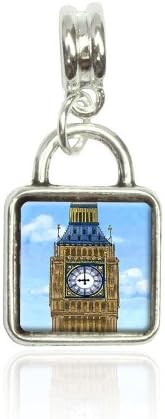 Big Ben Clock Tower London England Euro European Italian Style Bracelet Bead Sqr Charm