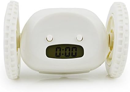 White Clocky Runaway Alarm Clock Running Clocky on Wheels Creative Gift for Heavy Sleepers