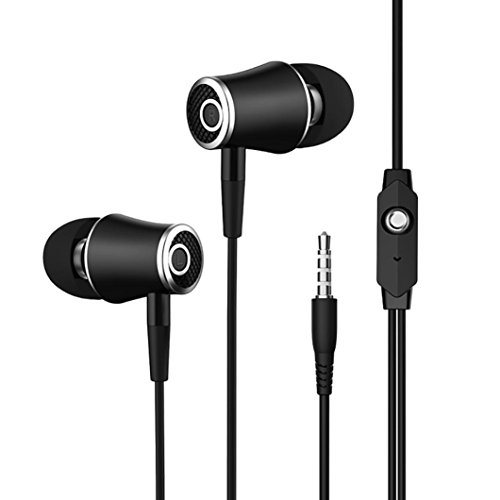 Tefamore Auriculares estéreo de 3.5mm con micrófono para Universal teléfono celular (Negro)