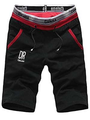 Manluodanni Homme Short et Bermuda Pantalon Court De Sport Jogging Casual Short Loisirs Plage en Polyeste et Coton Noir L