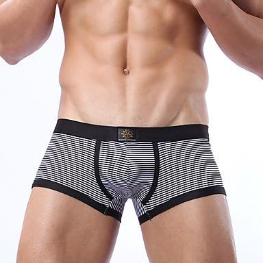 DAHEHENG NEIKU Men's Striped Print Shorties & Boyshorts Panties Ultra Sexy Boxers Underwear Breathable Cotton/Spandex Blue/Black, black, m