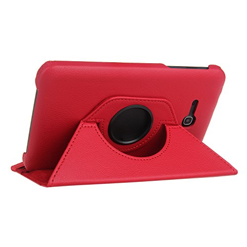 EnGive 360° Drehbares Ledertasche Schutzhülle Leder Tasche Samsung Galaxy Tab 3 7.0 Lite T110 T111 (7 Zoll) Hülle (Samsung Galaxy Tab 3 7.0 Lite, Rot) - 2