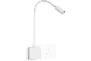 ENUOTEK Dimmable LED Wall Reading Light, Plug in Bedside White LED Wall Light 3W for Reading, Swing Arm Flexible Gooseneck LED Wall Lamp on Outlet Socket, Neutral White 4000K with Power Plug and Touch Switch