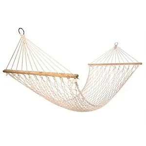 Inditradition Cotton Rope Hammock for Home, Balcony, Garden, Terrace | with Spreader Wooden Bar, 30 Inches Wide (White)