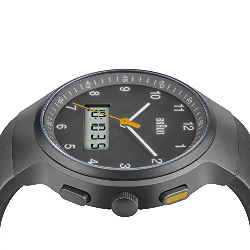 Braun Men's Quartz Watch with Grey Dial Analogue Digital Display and Black Rubber Strap BN0159GYGYG