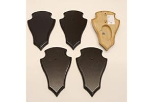 GTK - GEWEIHE & TROPHÄEN KRUMHOLZ 5 Stück REH Bock Schild Trophäenschilder Spitz mit 1 Kieferfach in Eiche dunkel