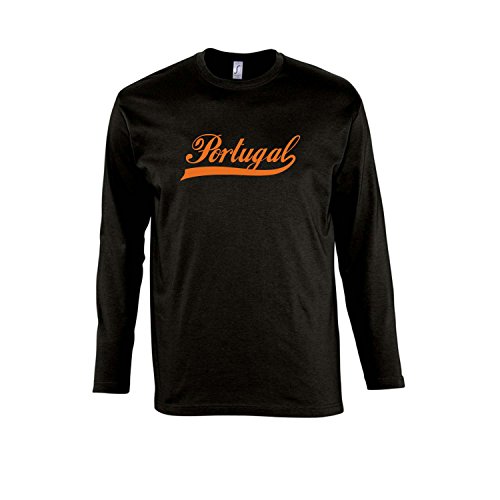 Portugal Oldschool Fussball EM WM FAN – Herren Langarm Longsleeve T-Shirt S-XXL , Deep black – orange , XXL
