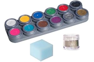GRIMAS Grehge ke up Theaterschminke Kinderschminke 12 Farben Palette A Schwamm Glitzer Set