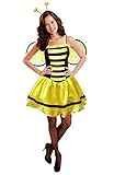 Biene Damen Karneval Kostüm Fasching 3 tlg. Kleid mit Flügel und Haarreif (S/M)