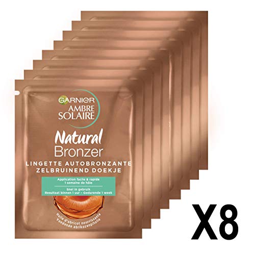 Garnier Ambre Solaire Natural Bronzeur Lingettes Bronzantes Visage & Corps 5,6 ml - Lot de 8