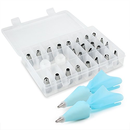 Magic Zone 30 in 1 Kuchen Dekorieren Zubehör, 24 Stück Professionelle Edelstahl DIY Vereisung Tipp Set Tools mit 4 wiederverwendbaren Kuppler & 2 Größen wiederverwendbare Silikon-Kuchen Dekorieren Gebäck Taschen im Aufbewahrungsetui