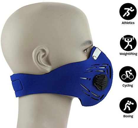NEWTALL Workout Training Fitness Mask MMA High Altitude Simulation Dustproof Mask Activated Carbon Filtration Exhaust Gas Anti Pollen Allergy PM2.5 Face Mask for Running Cycling Outdoor Sports (Blue)