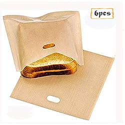 DOCA Grille-Pain Sacs - Lot de 6 Anti-adhésif réutilisable résistant à la Chaleur - Sandwich Pizza Pain Poches en Grille de Four Micro-Ondes Grille-Pain