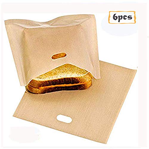 DOCA Grille-Pain Sacs - Lot de 6 Anti-adhésif réutilisable résistant à la Chaleur - Sandwich Pizza Pain Poches en Grille de Four Micro-Ondes Grille-Pain